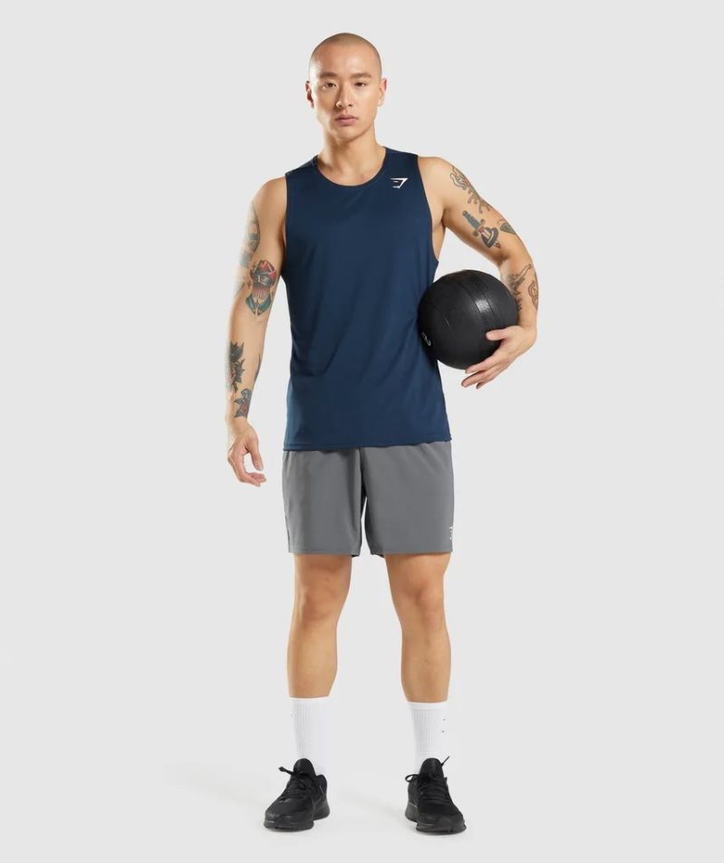 Men's Gymshark Arrival Tanks Navy | CA 57N861